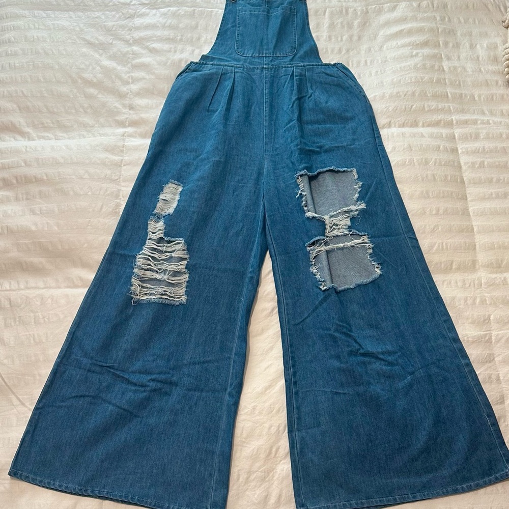 Distressed Denim Overalls